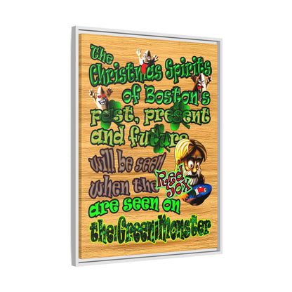 christmas spirits of boston - framed canvas art (butterscotch wood finish)