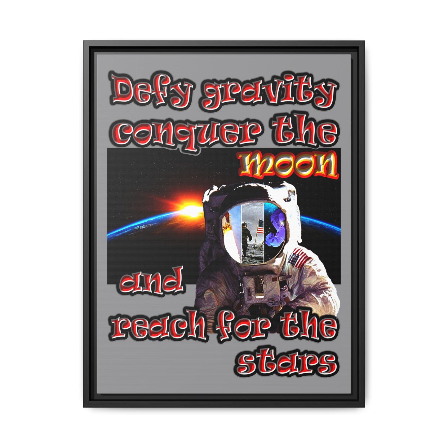 defy conquer reach - framed canvas art (grey)
