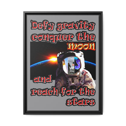 defy conquer reach - framed canvas art (grey)