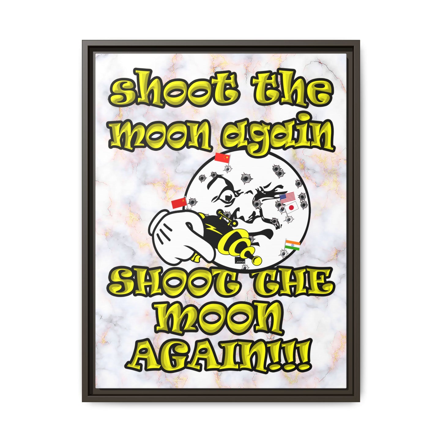 shoot the moon again - framed canvas art (white marble)