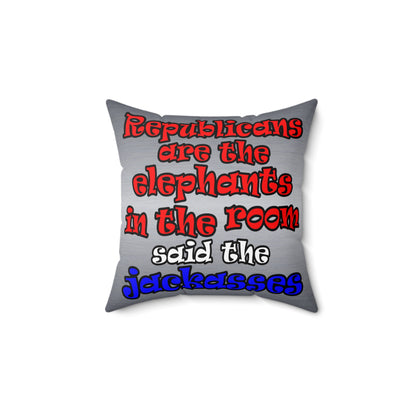 donkeys and elephants - Spun Polyester Square Pillow - (brushed nickel)