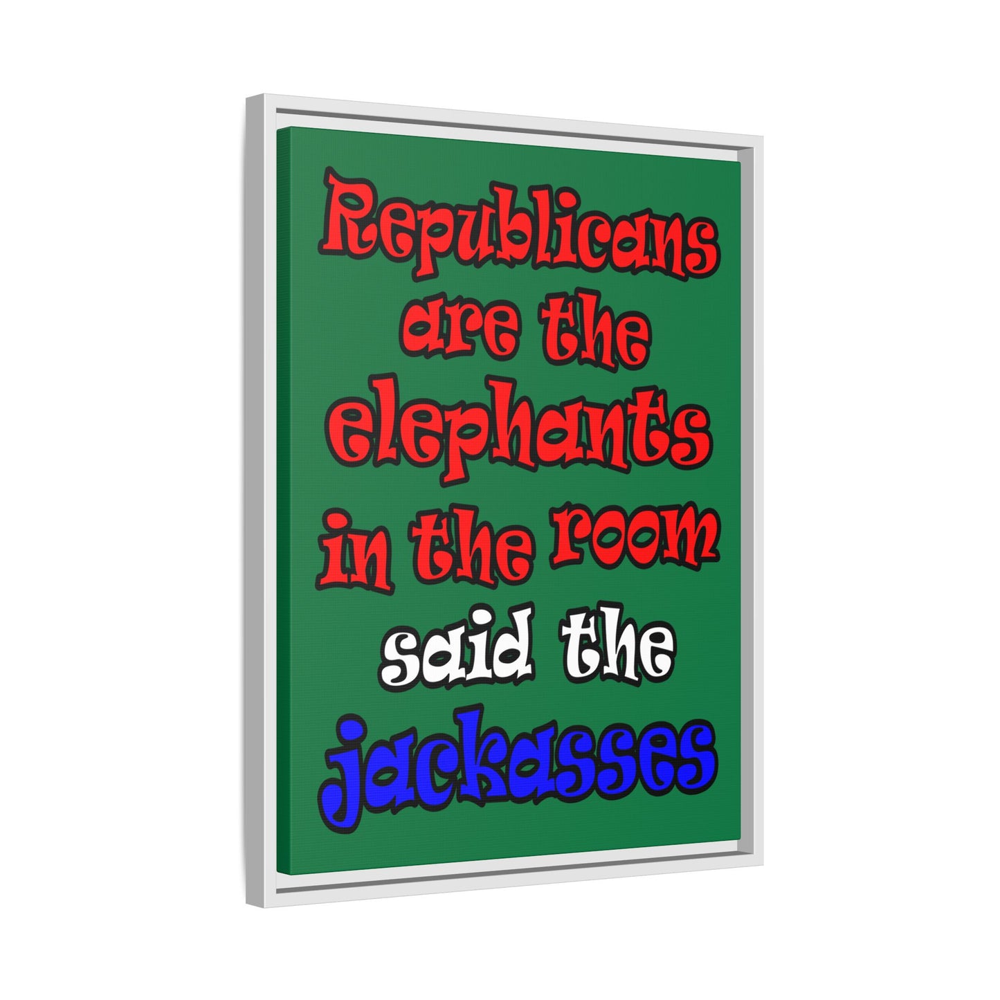donkeys and elephants - framed canvas art (dark green)