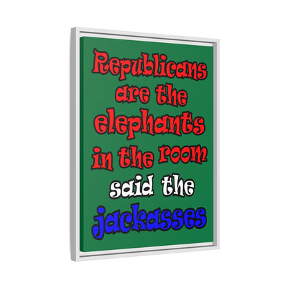 donkeys and elephants - framed canvas art (dark green)