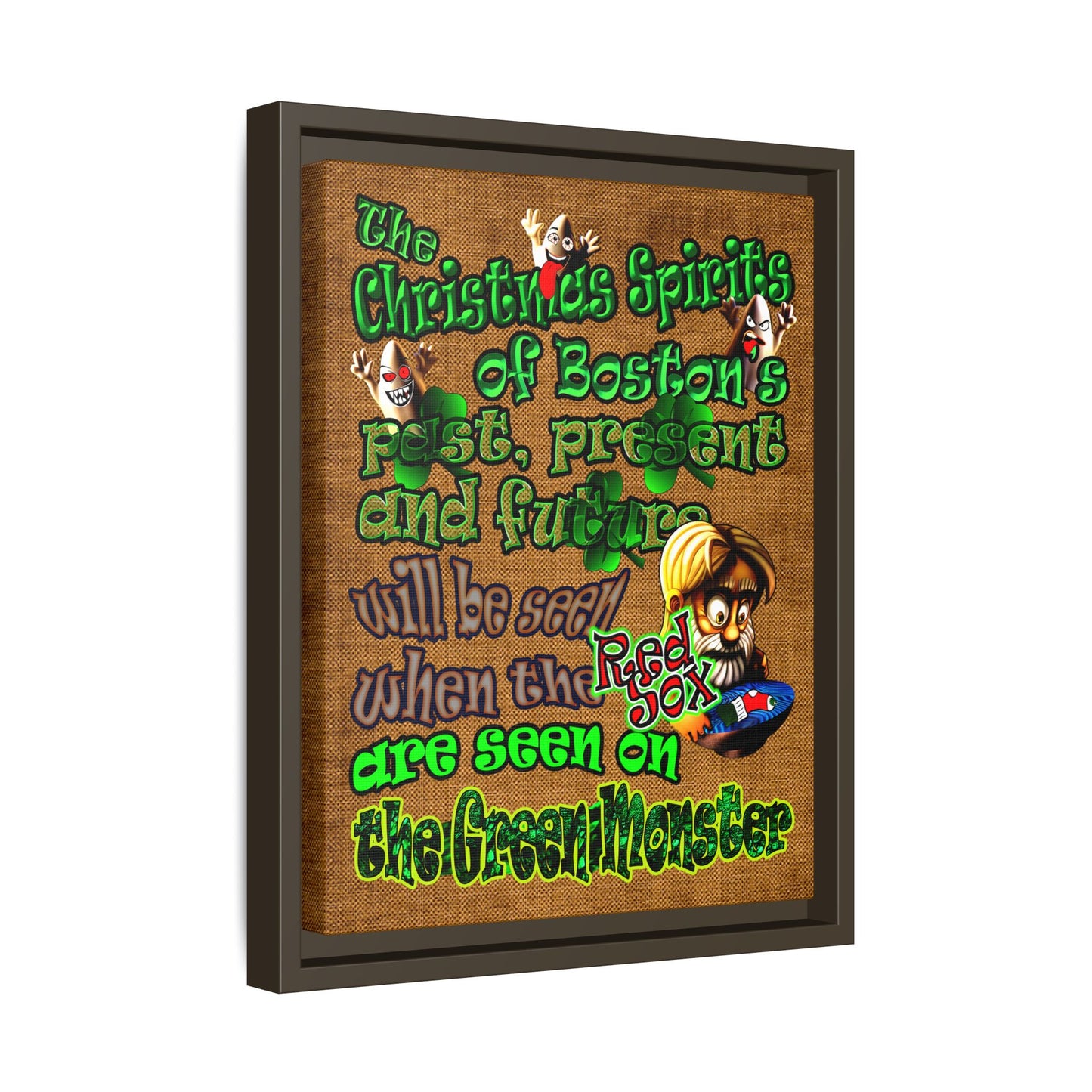 christmas spirits of boston - framed canvas art (brown papyrus)