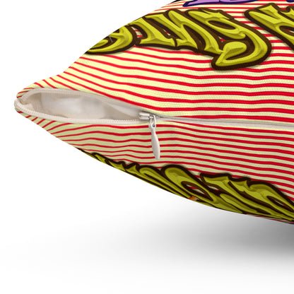 the bum's shit - Spun Polyester Square Pillow - (yellow-orange wave)