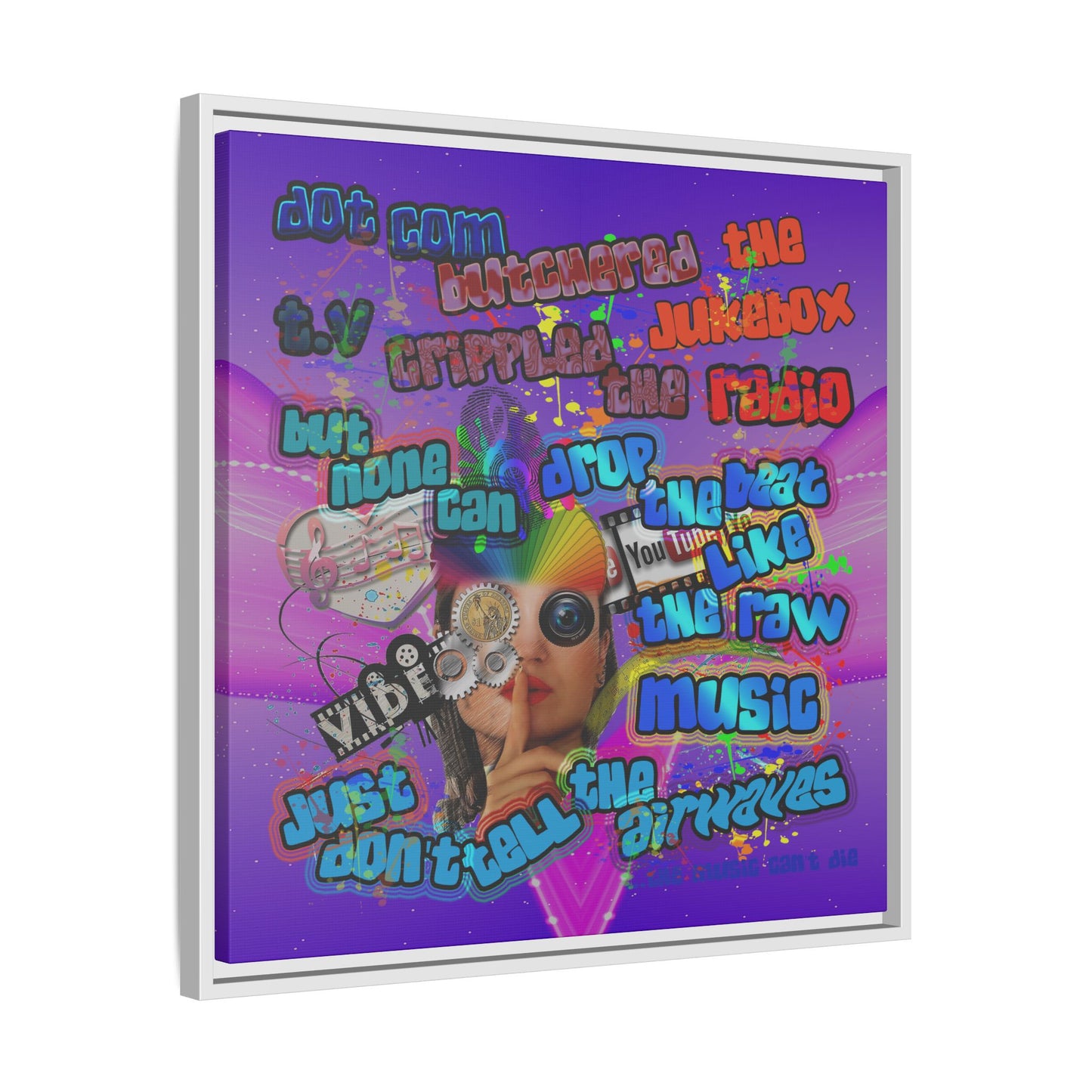 drop the beat - framed canvas art (purple-pink wave)