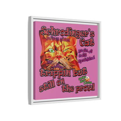 schrodinger's cat - framed canvas art (light pink)