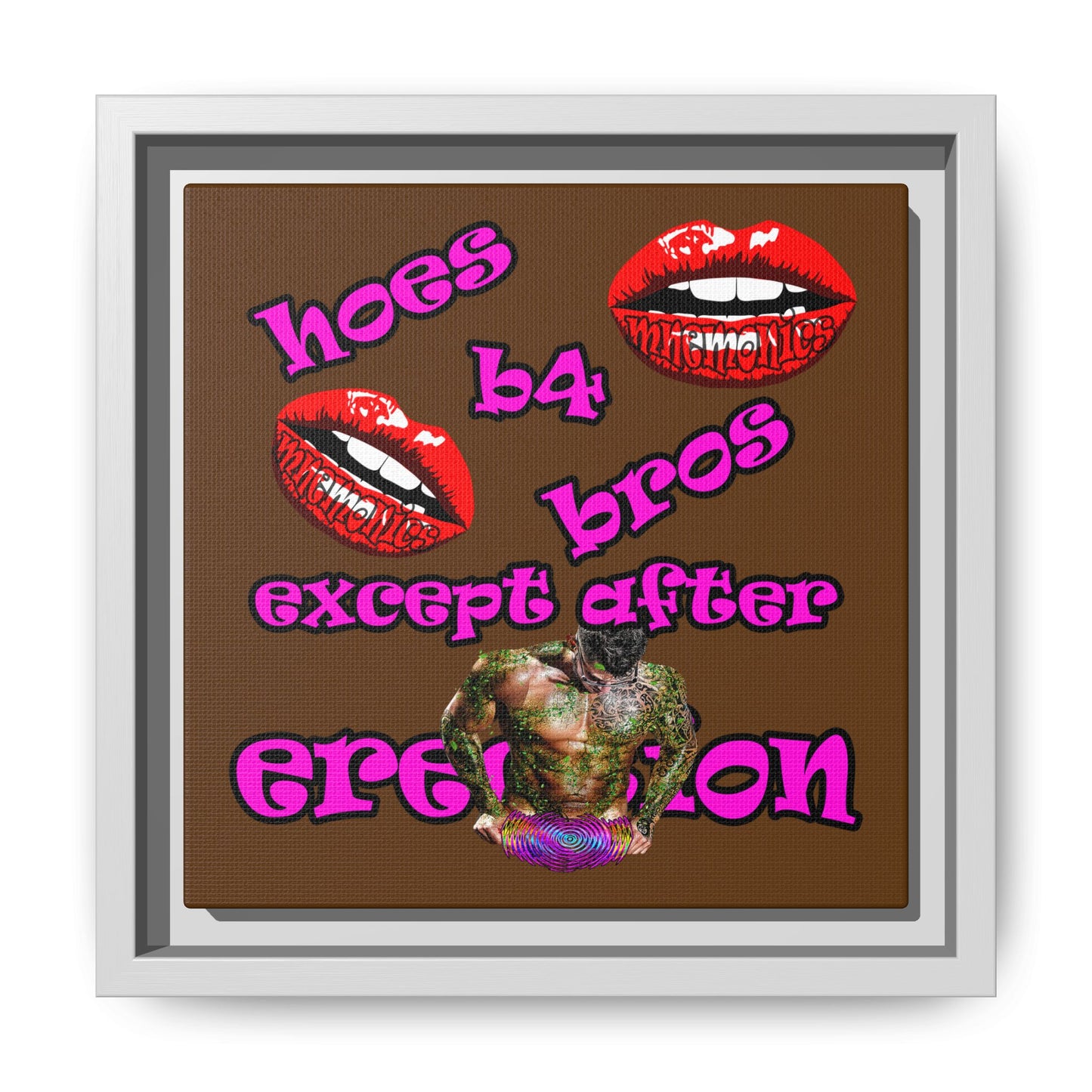 hoes b4 bros - framed canvas art (brown)