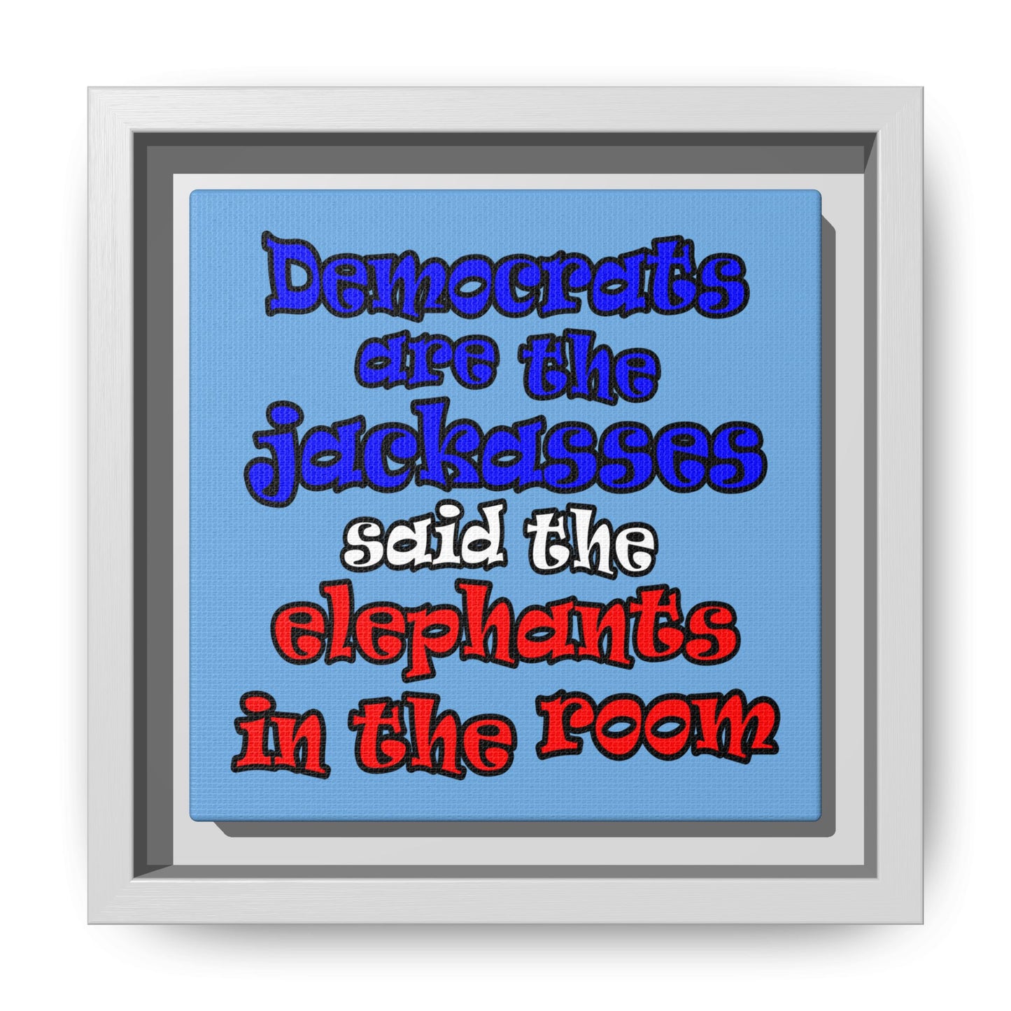 donkeys and elephants - framed canvas art (light blue)