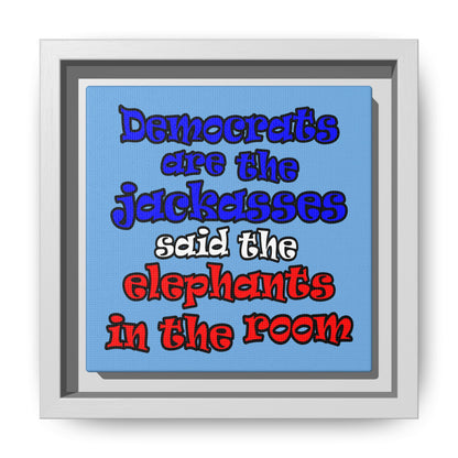donkeys and elephants - framed canvas art (light blue)