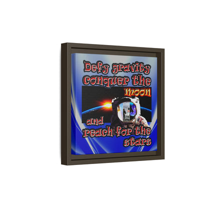 defy conquer reach - framed canvas art (blue-white wave)