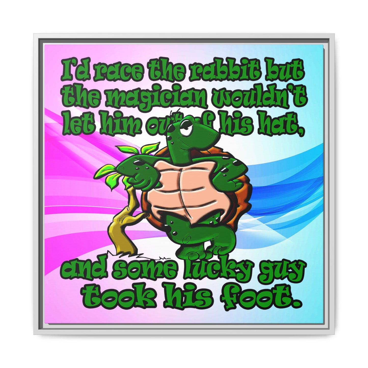 turtle race - framed canvas art (light blue-pink wave)