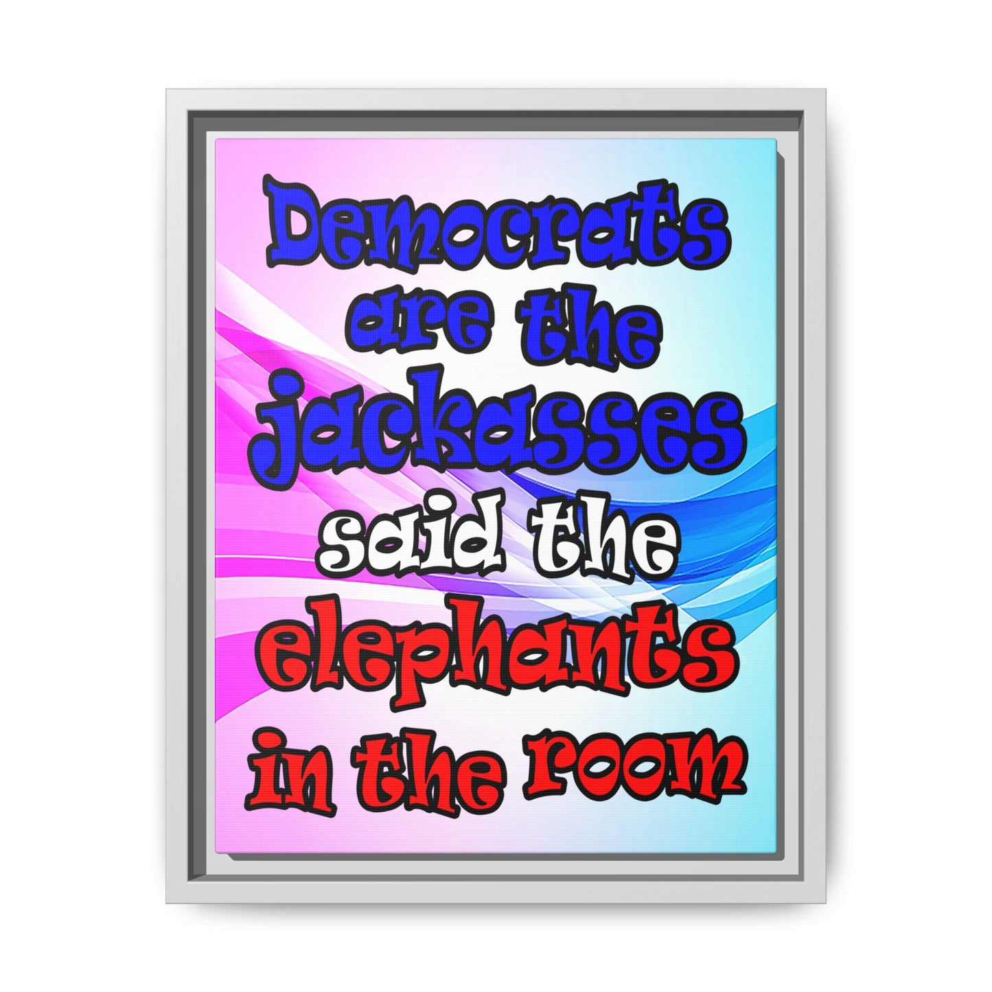 donkeys and elephants - framed canvas art (light blue-pink wave)