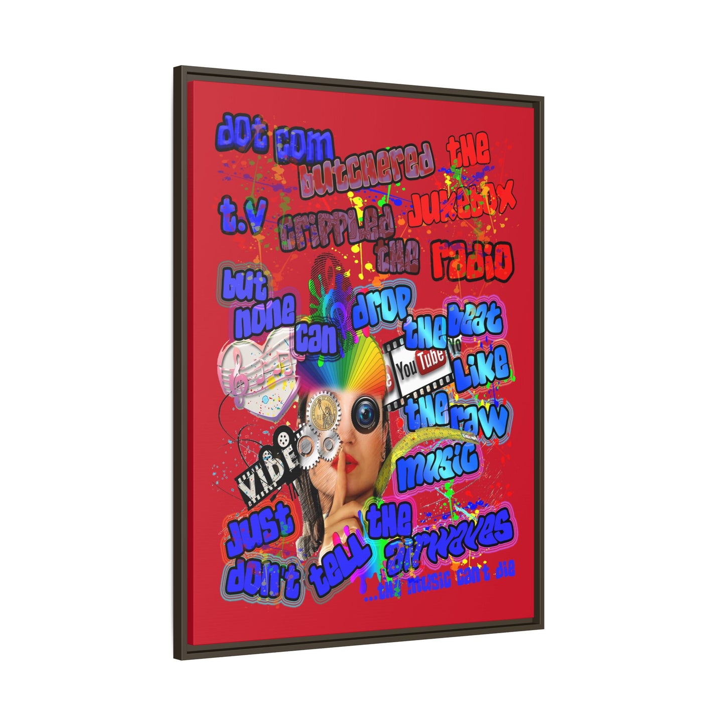 drop the beat - framed canvas art (dark red)