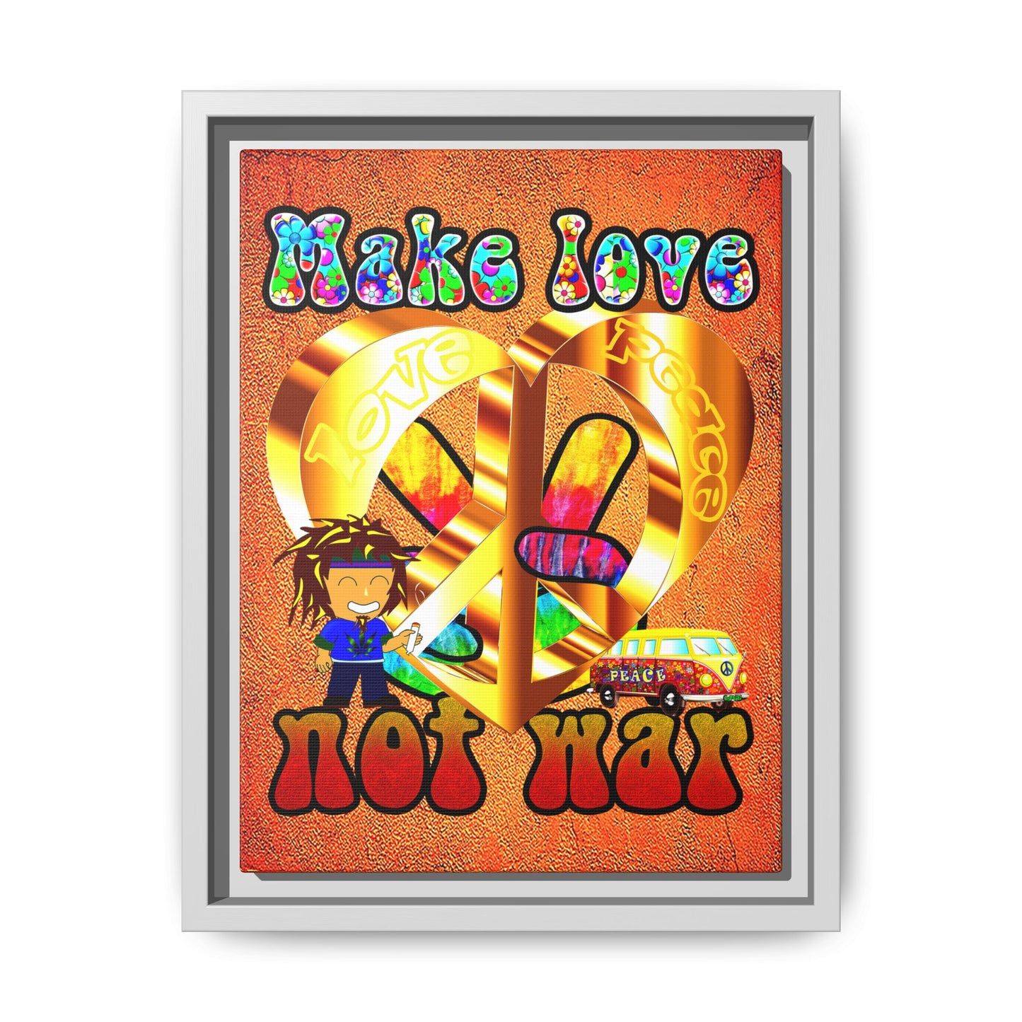 love peace - framed canvas art (burnt orange)
