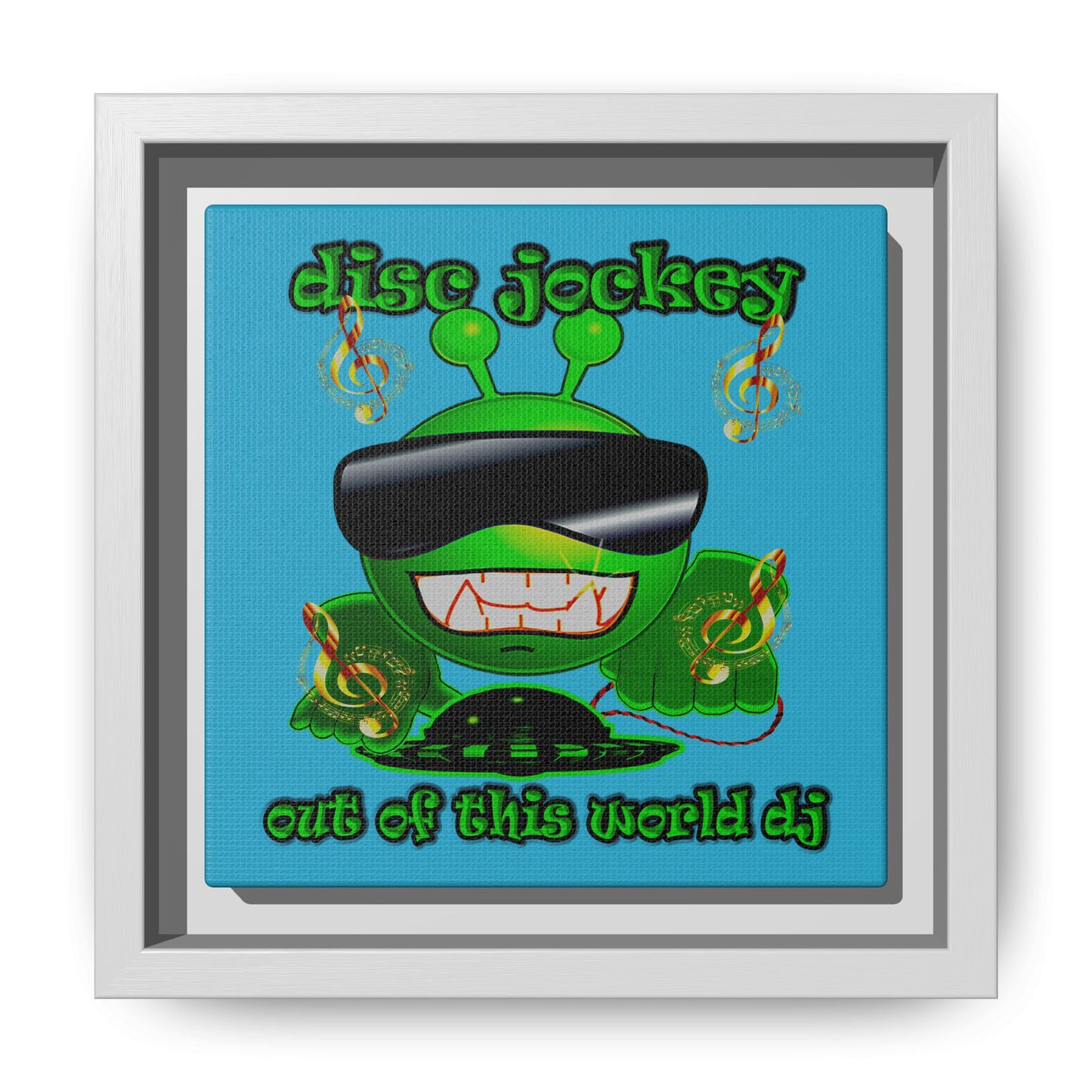 disc jockey - framed canvas art (turquoise)