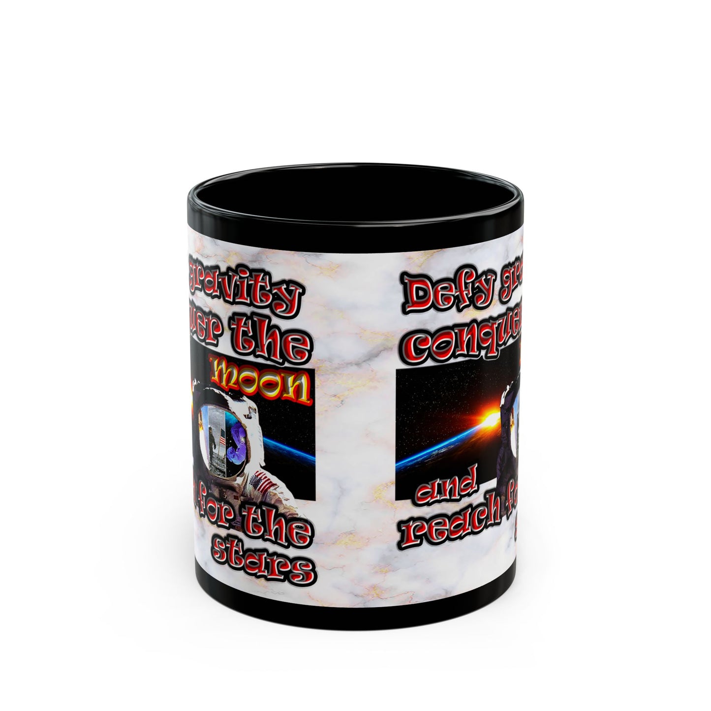 defy conquer reach - Black Mug (white marble)