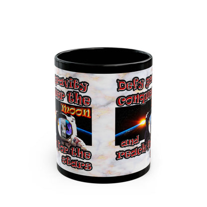 defy conquer reach - Black Mug (white marble)