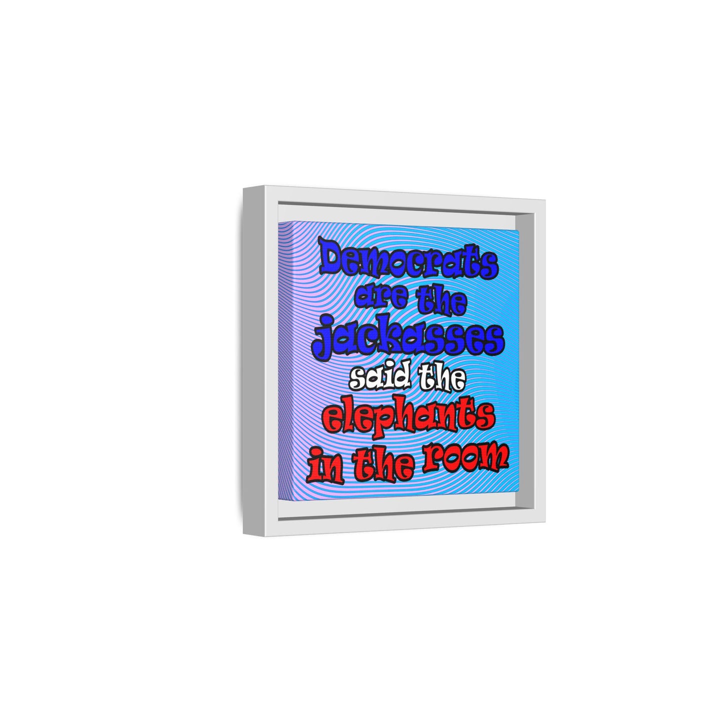 donkeys and elephants - framed canvas art (light blue-purple wave)