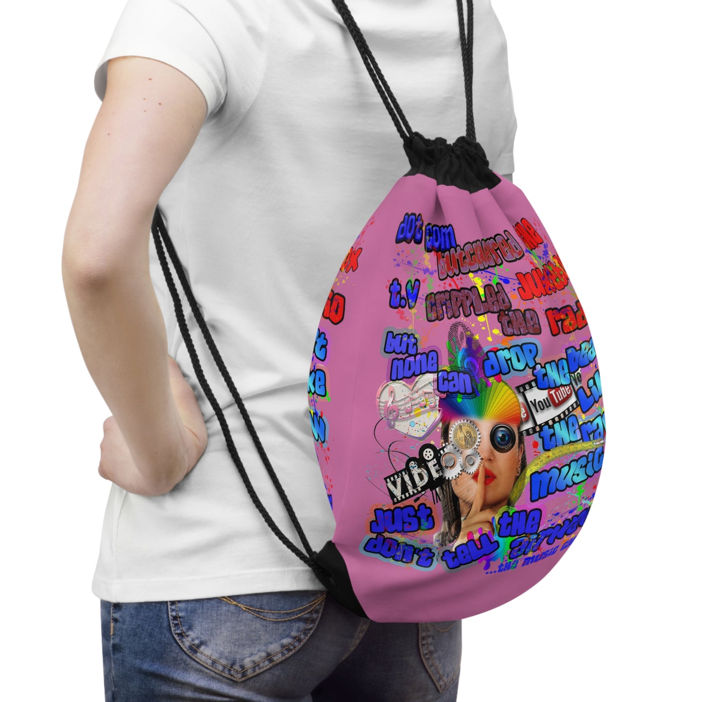 drop the beat - Drawstring Bag (light pink)