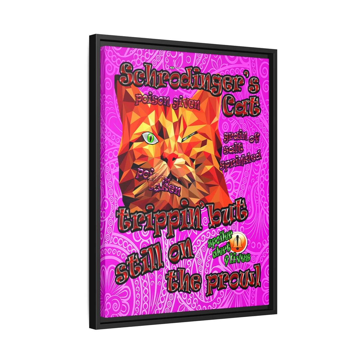 schrodinger's cat - framed canvas art (pink swirl)