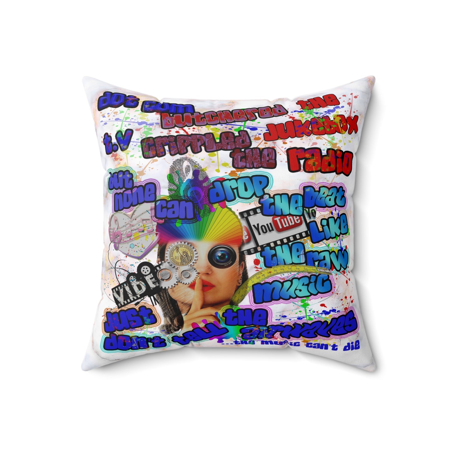 drop the beat - Spun Polyester Square Pillow - (white marble)