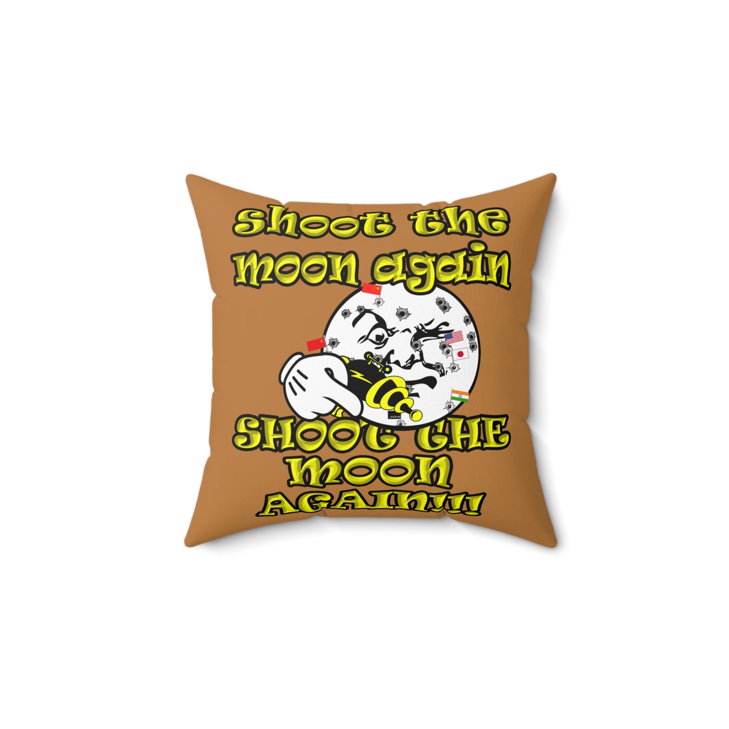 shoot the moon again - Spun Polyester Square Pillow - (light brown)