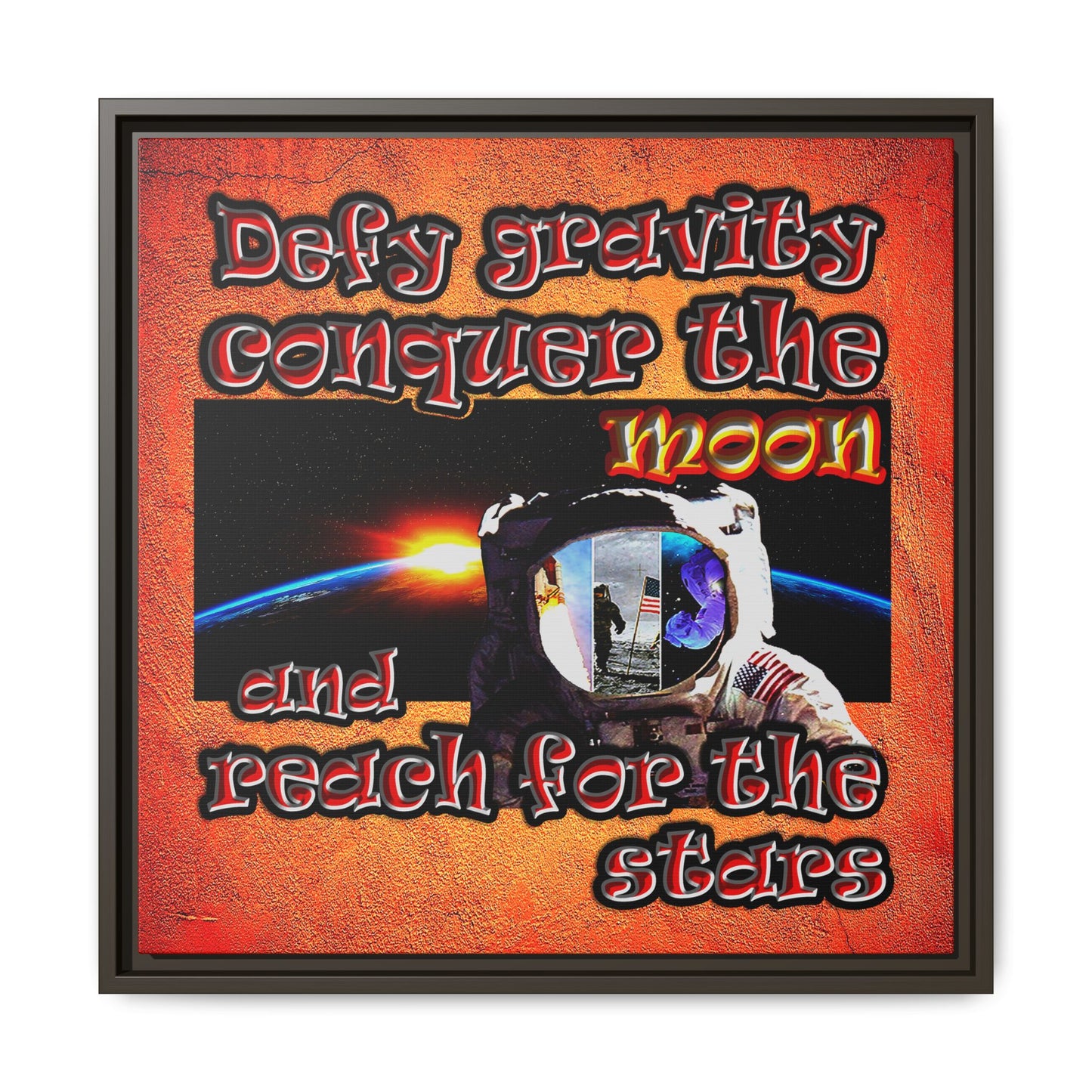 defy conquer reach - framed canvas art (burnt orange)