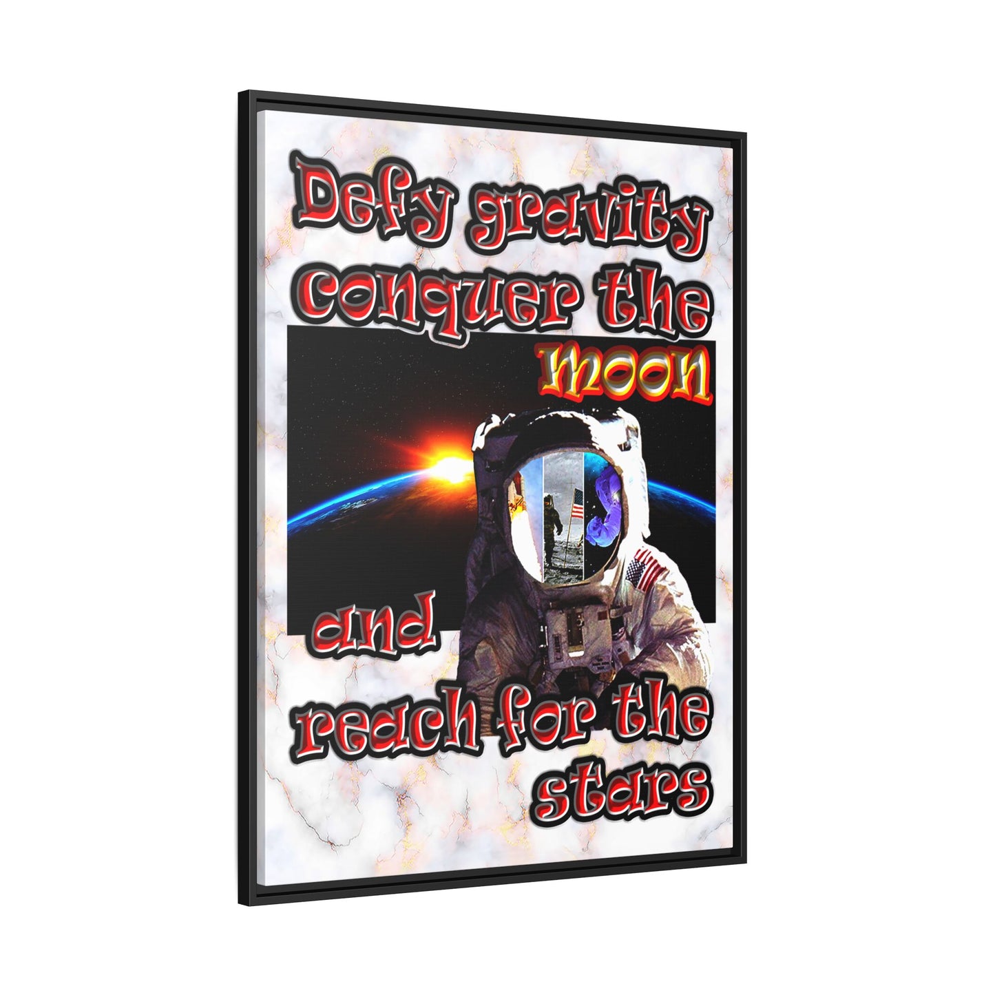 defy conquer reach - framed canvas art (white marble)