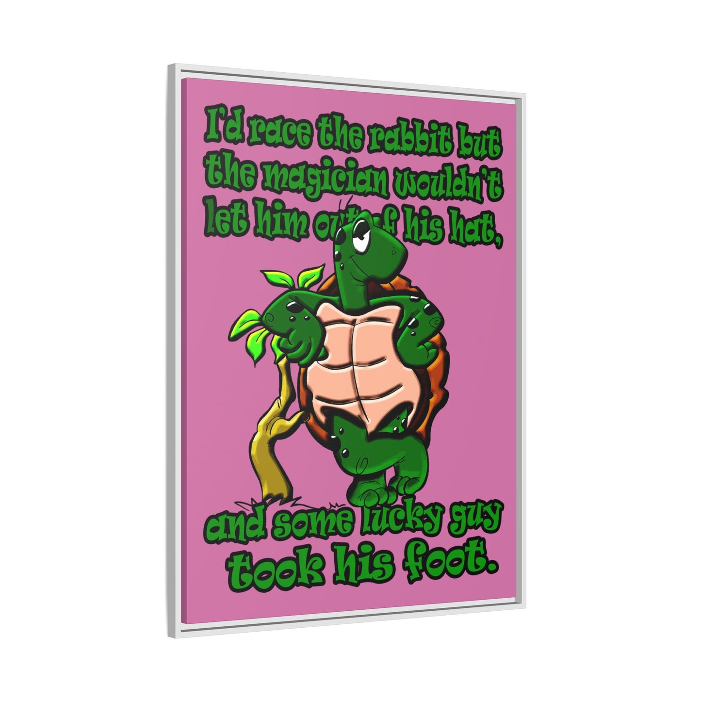 turtle race - framed canvas art (light pink)