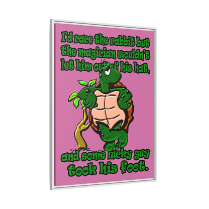 turtle race - framed canvas art (light pink)
