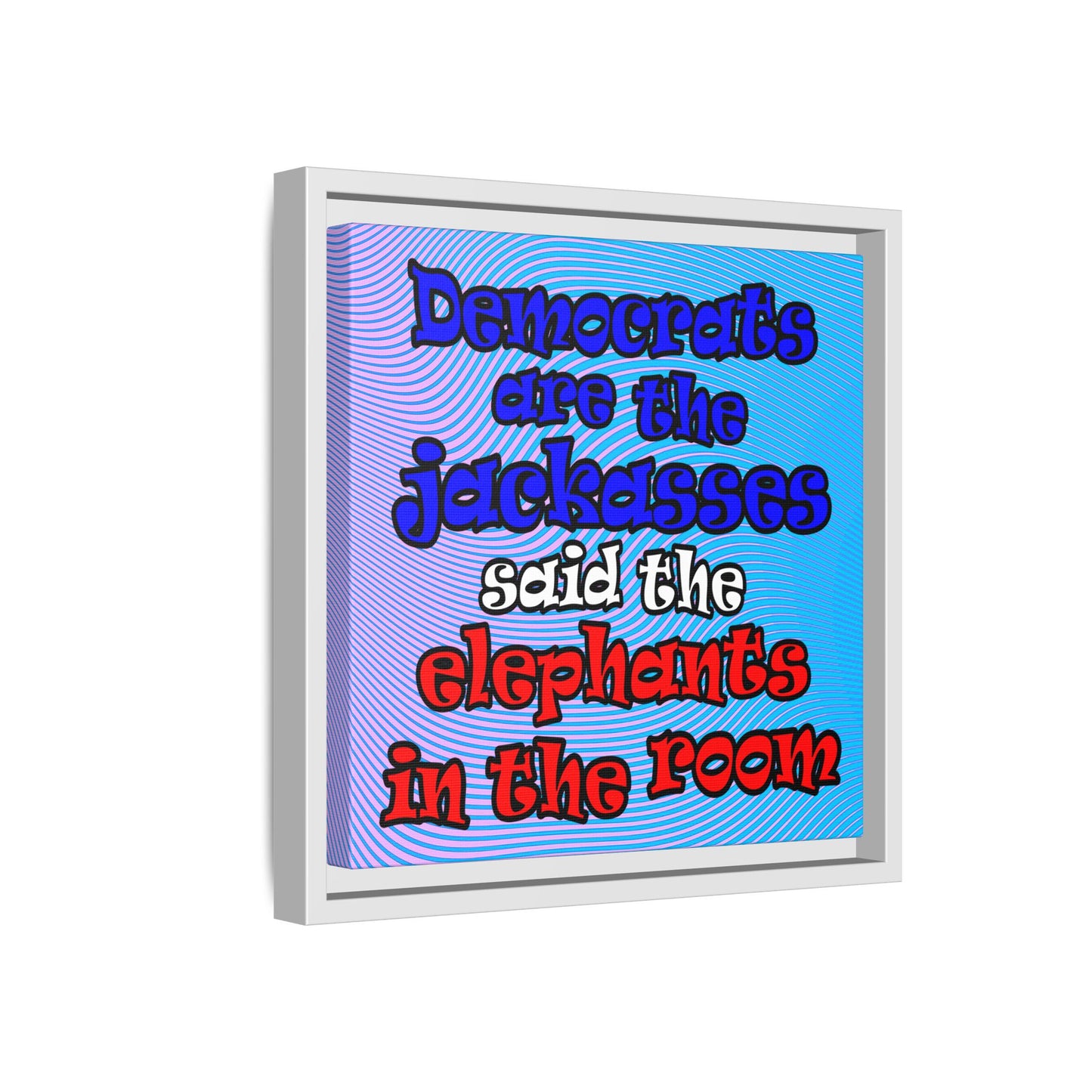 donkeys and elephants - framed canvas art (light blue-purple wave)