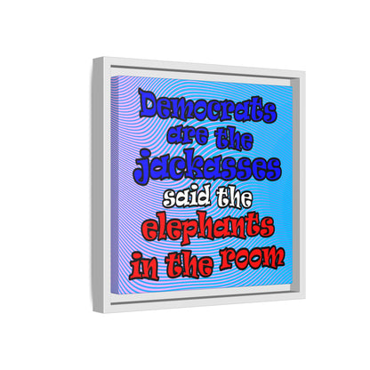 donkeys and elephants - framed canvas art (light blue-purple wave)