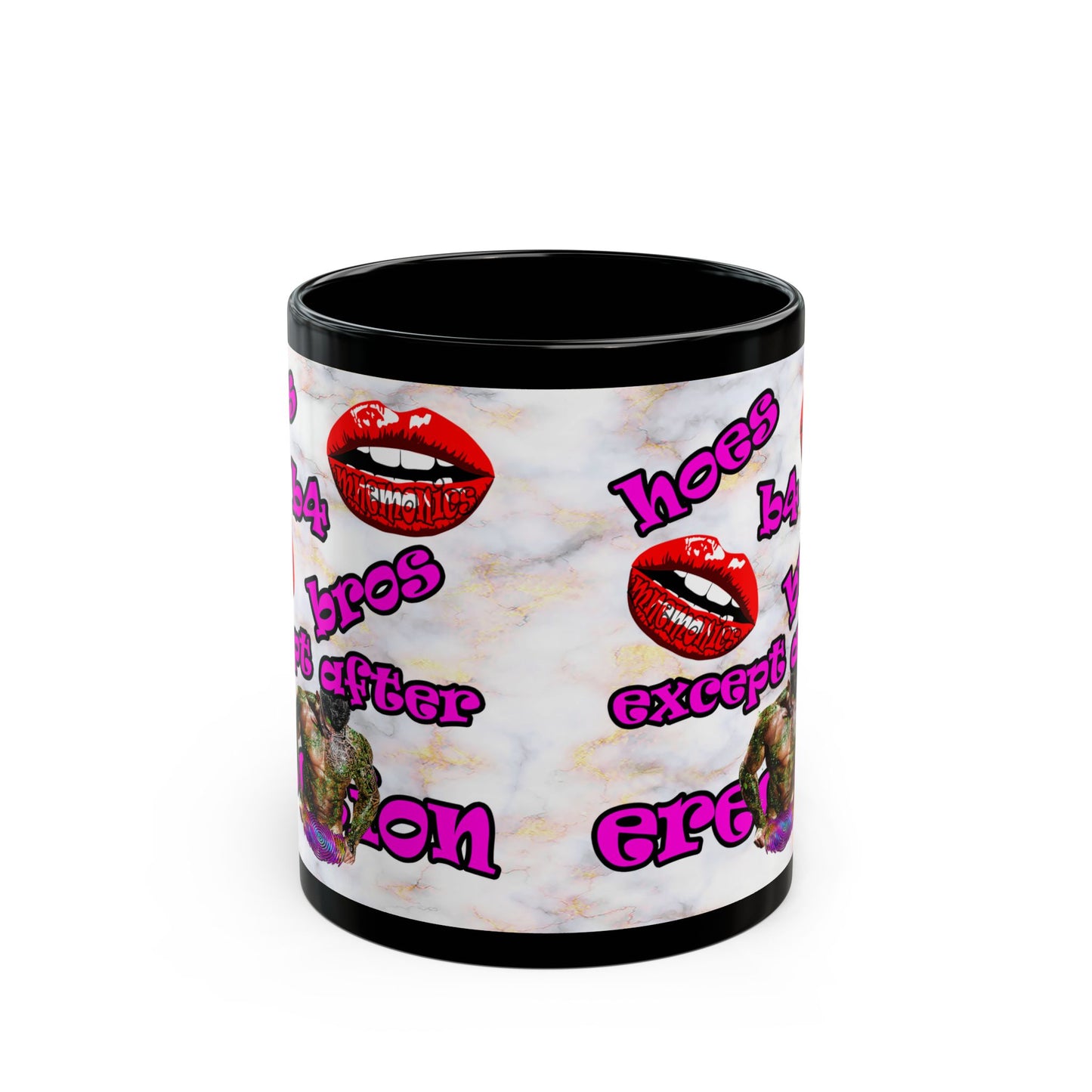 hoes b4 bros - Black Mug (white marble)