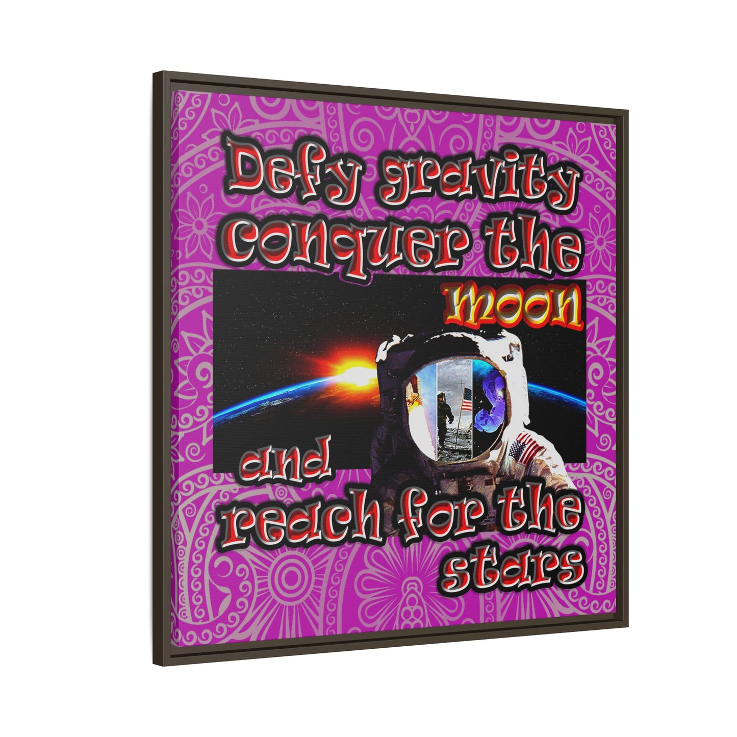 defy conquer reach - framed canvas art (pink swirl)