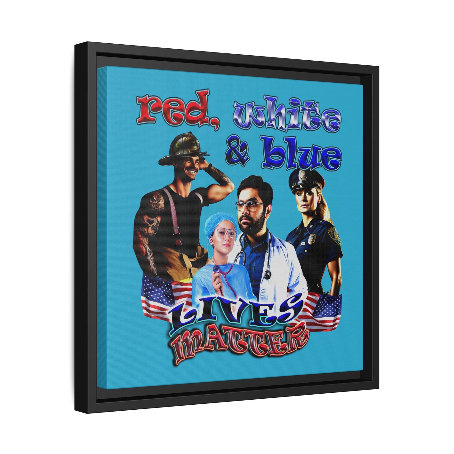 rw&b lives matter - framed canvas art (turquoise)