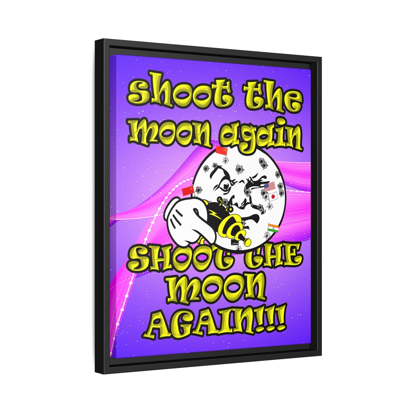 shoot the moon again - framed canvas art (purple-pink wave)