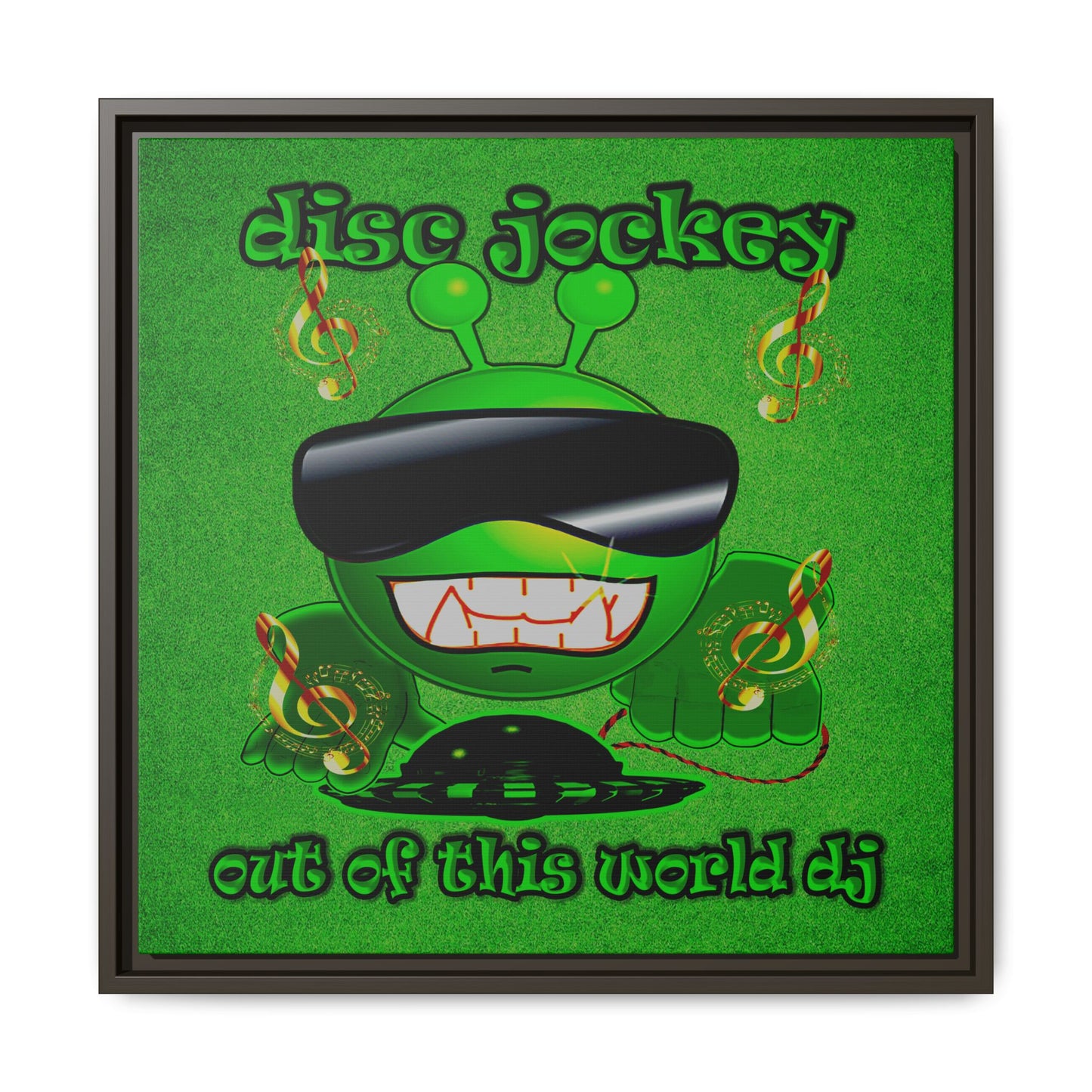 disc jockey - framed canvas art (green turf)