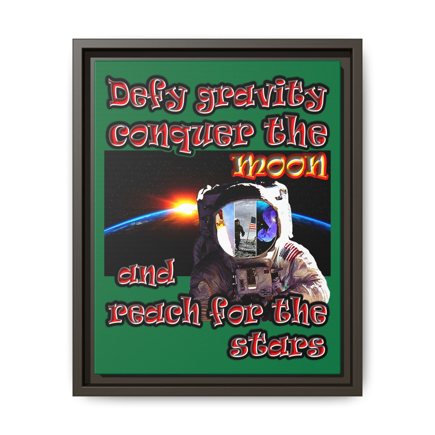 defy conquer reach - framed canvas art (dark green)