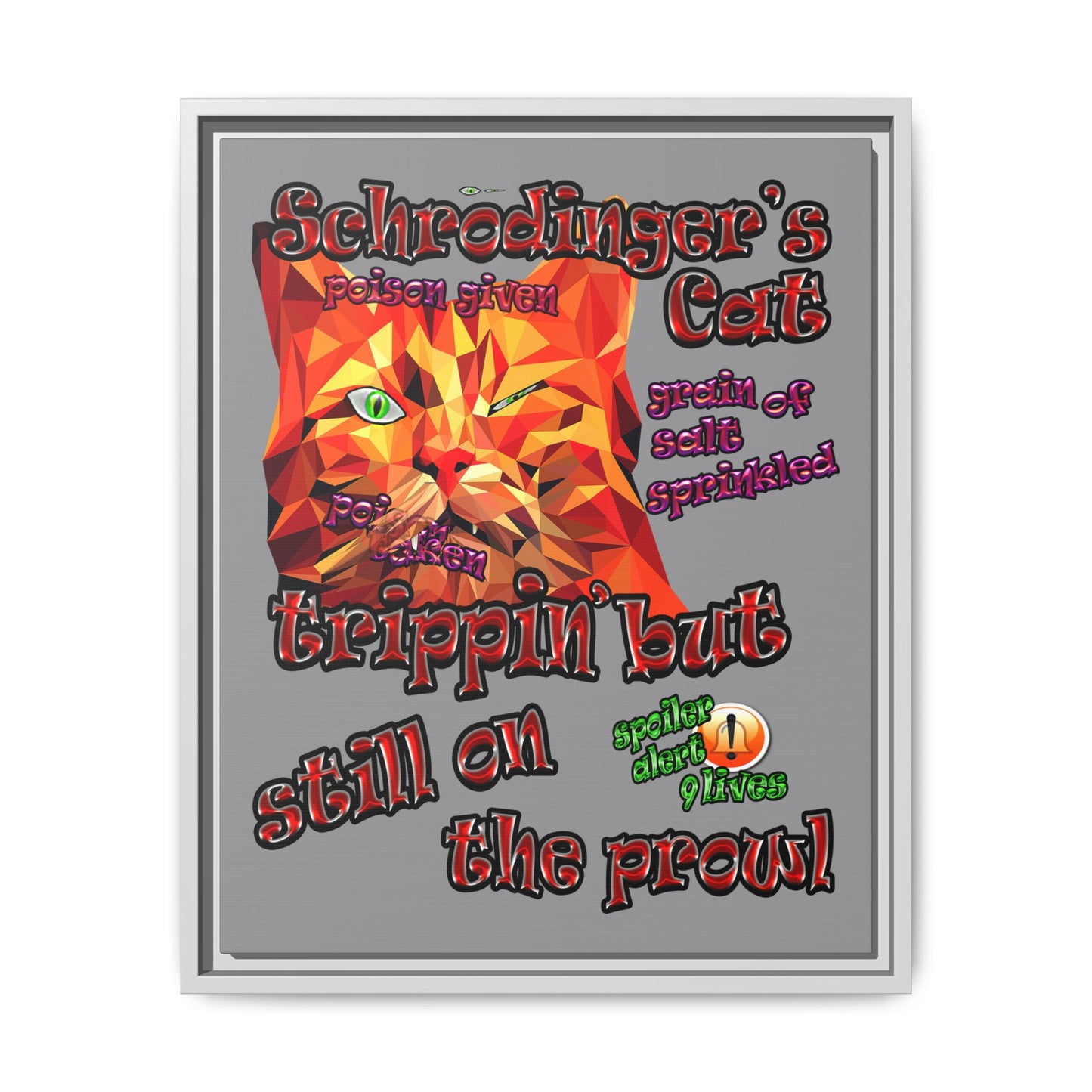 schrodinger's cat - framed canvas art (grey)