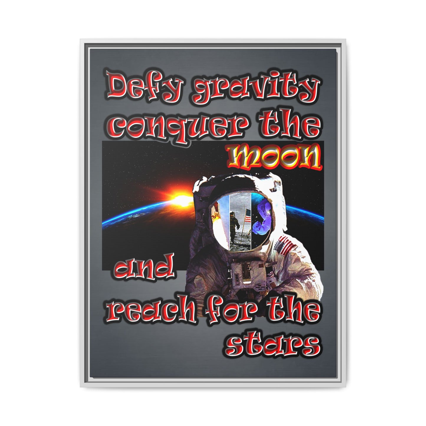 defy conquer reach - framed canvas art (grey-light grey)