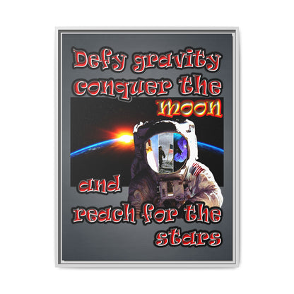 defy conquer reach - framed canvas art (grey-light grey)