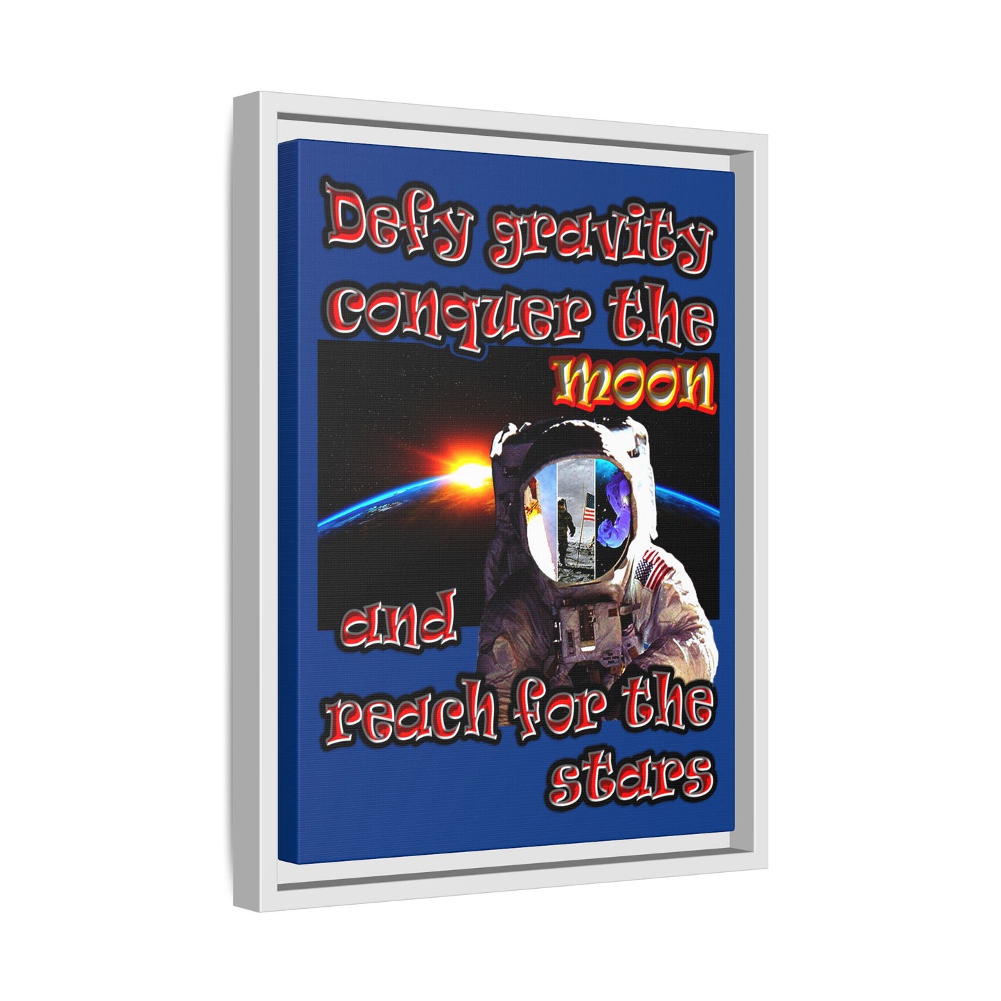 defy conquer reach - framed canvas art (dark blue)