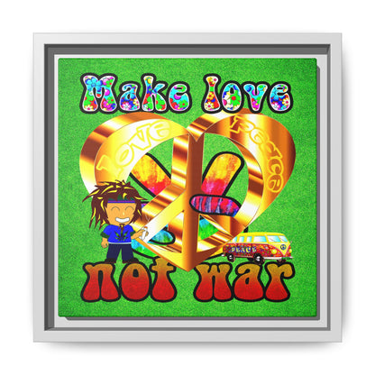 love peace - framed canvas art (green turf)