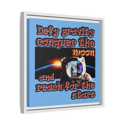 defy conquer reach - framed canvas art (light blue)
