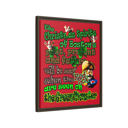 christmas spirits of boston - framed canvas art (dark red)