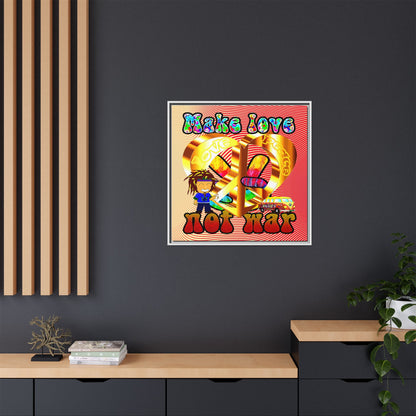love peace - framed canvas art (yellow-orange wave)