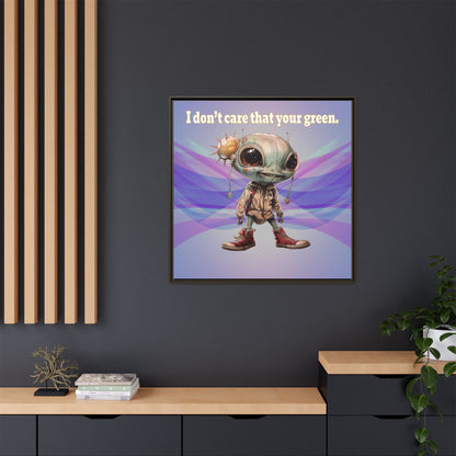 I don't care that your green - framed canvas art (light blue-pink wave)