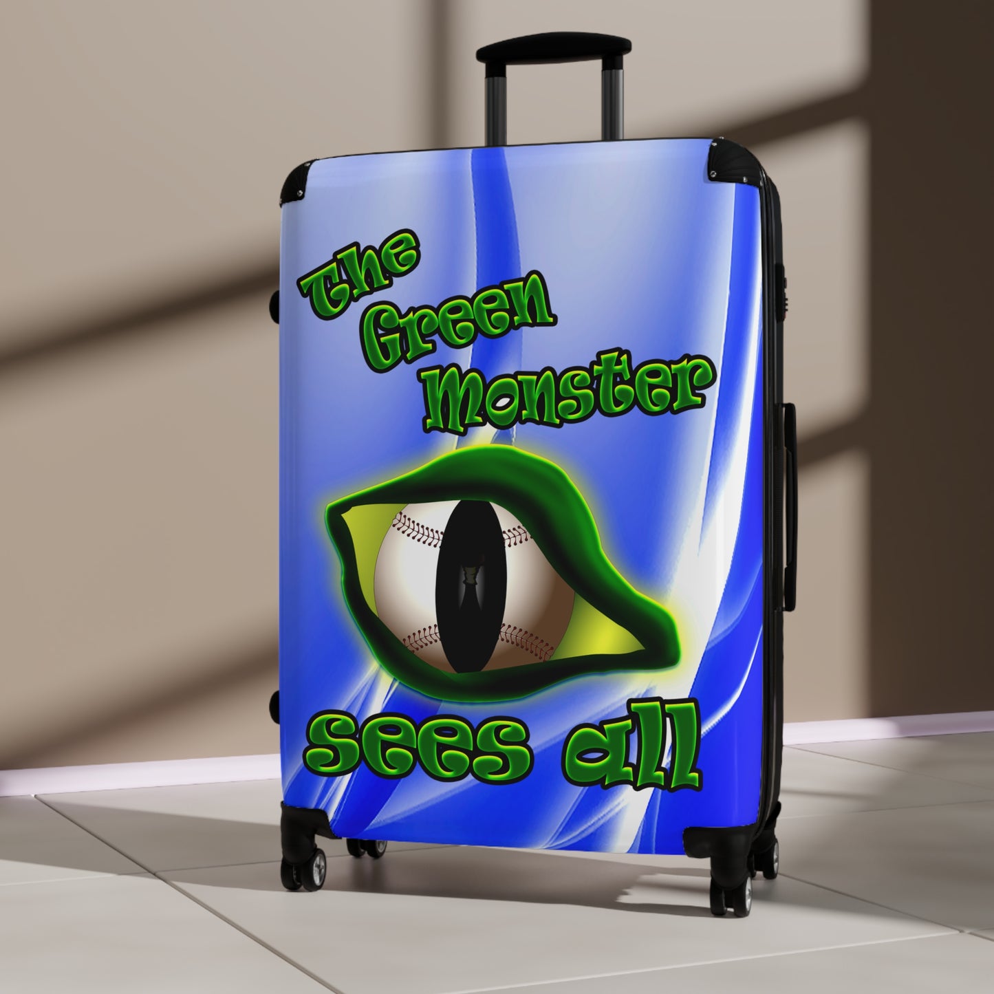 green monster - Suitcase (blue-white wave)