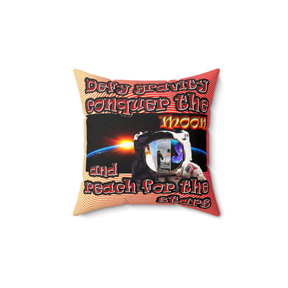 defy conquer reach - Faux Suede Square Pillow - (yellow-orange wave)